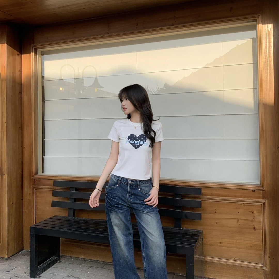 Damernas Rundhals Kortärmad T-Shirt Andningsbar Slim Fit Vit-Eva Jonsson