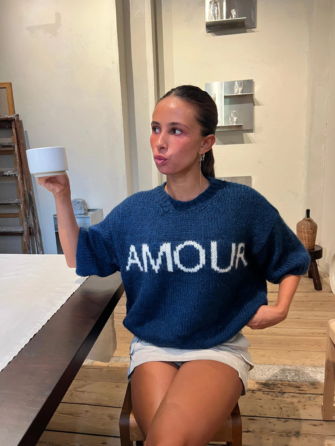 Damernas Rundhalsstickad tröja med oversized passform Mirla-Eva Jonsson