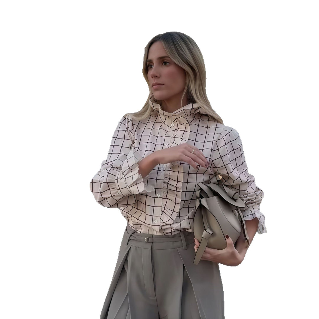 Damernas Rutig Blus med eleganta Volangdetaljer Mirla-Eva Jonsson