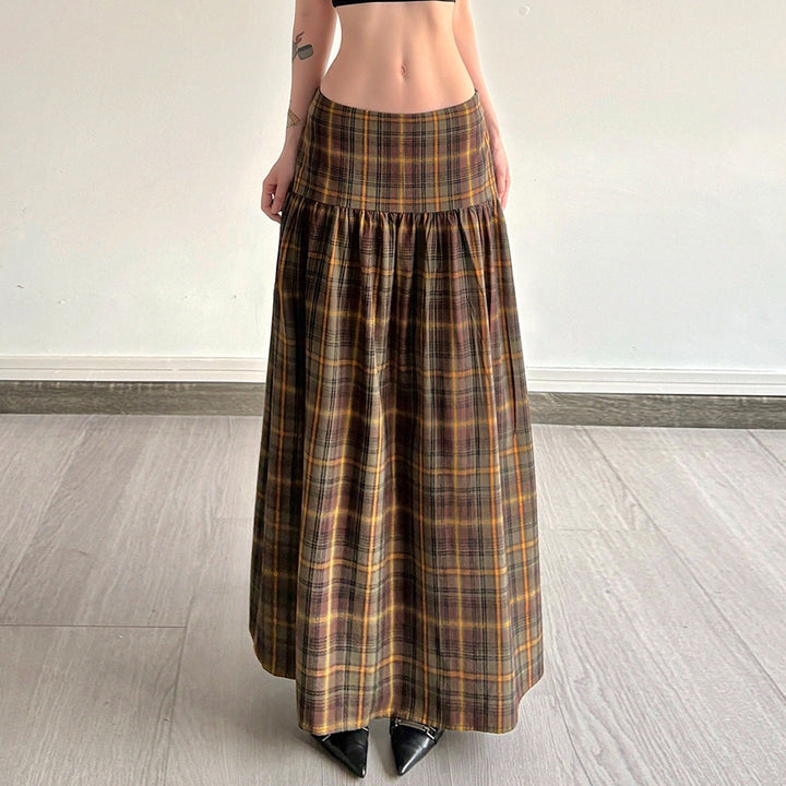 Damernas Rutig Midi Kjol med hög midja och voluminös passform Mirla-Eva Jonsson