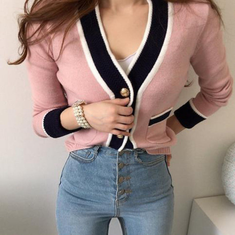 Damernas Snygg Kofta med Kontrastdetaljer och Eleganta Knappar Eva Jonsson-Eva Jonsson