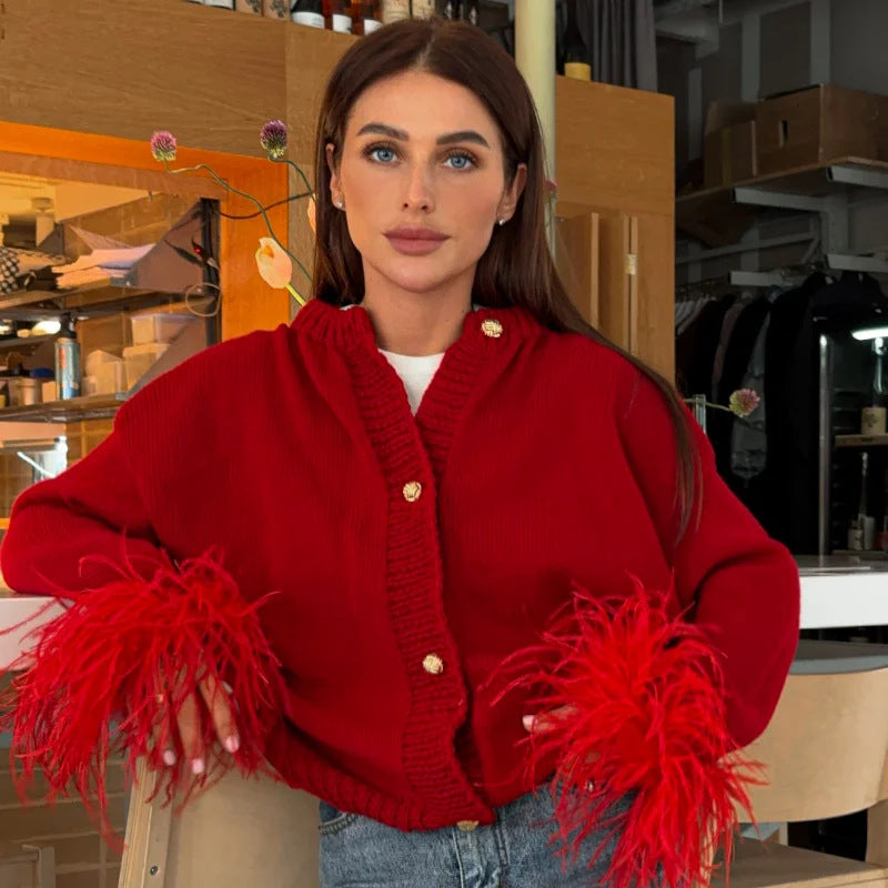Damernas Snygg kofta med iögonfallande fjäderärmar Eva Jonsson-Eva Jonsson