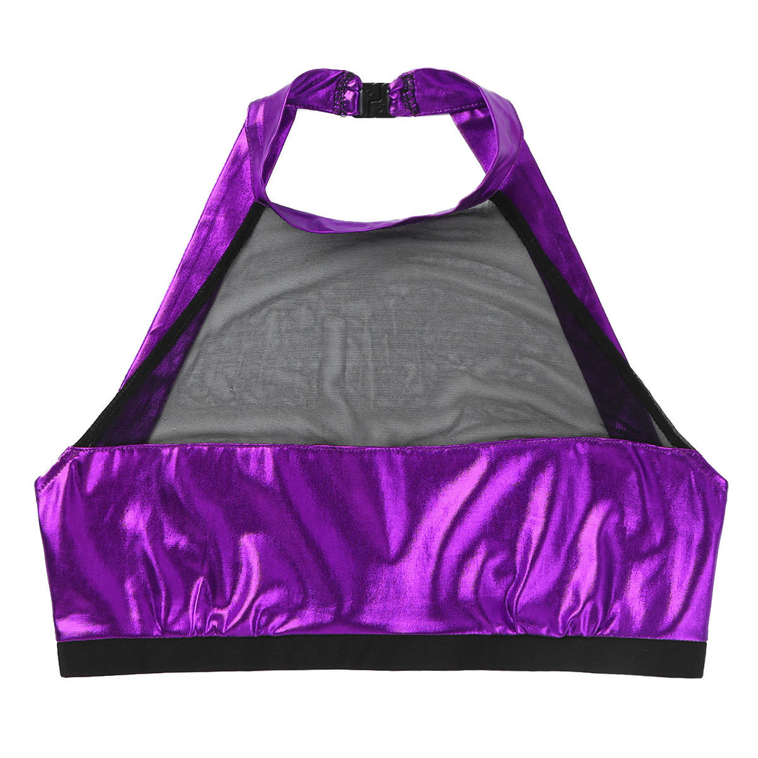 Damernas Sportig Crop-Top i glänsande material med dekorativa volanger Eva Jonsson-Eva Jonsson