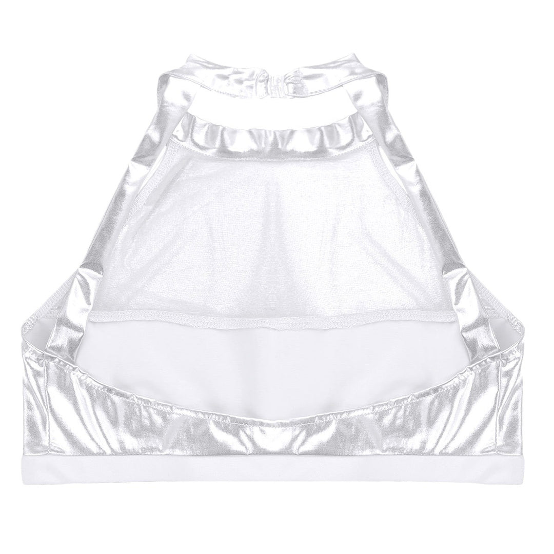 Damernas Sportig Crop-Top i glänsande material med dekorativa volanger Eva Jonsson-Eva Jonsson