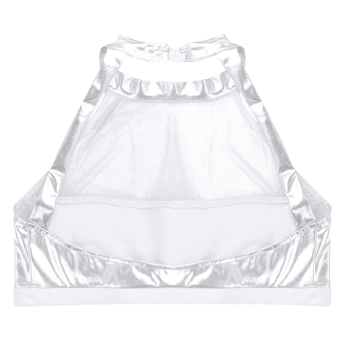 Damernas Sportig Crop-Top i glänsande material med dekorativa volanger Eva Jonsson-Eva Jonsson