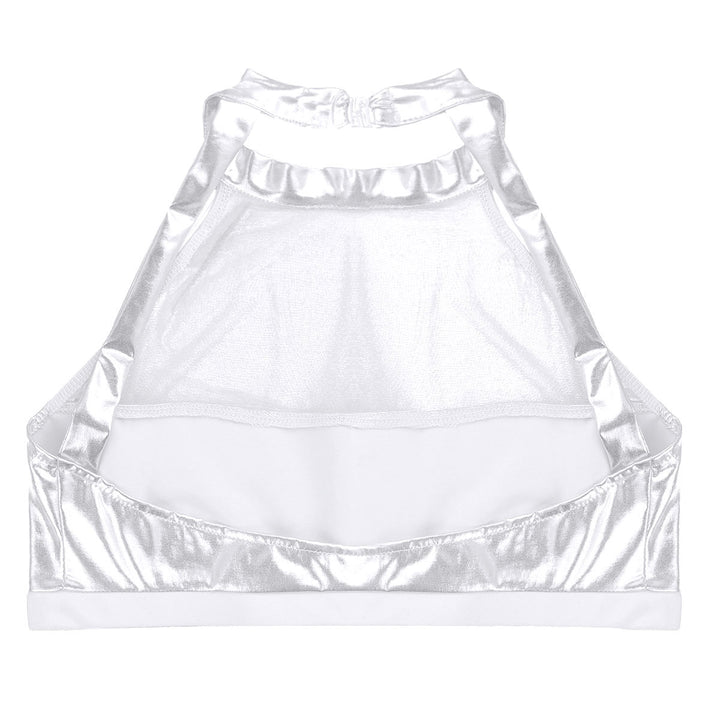 Damernas Sportig Crop-Top i glänsande material med dekorativa volanger Eva Jonsson-Eva Jonsson