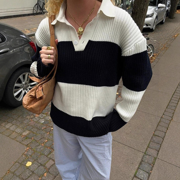 Damernas Sportig Tröja med Krage och Blockränder Mirla-Eva Jonsson