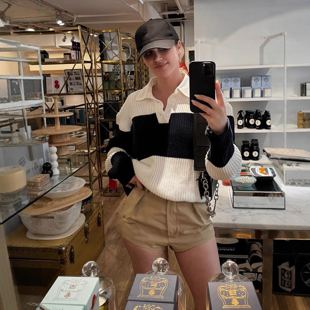 Damernas Sportig Tröja med Krage och Blockränder Mirla-Eva Jonsson