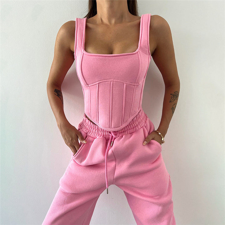 Damernas Sportigt Crop-Top med Korsett-detaljer och Bekväma Joggingbyxor Mirla-Eva Jonsson