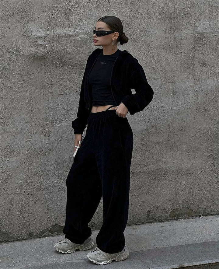 Damernas Sportigt Fleece-Loungewear-Set med Huva och Lätt Passform Eva Jonsson-Eva Jonsson