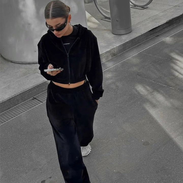 Damernas Sportigt Fleece-Loungewear-Set med Huva och Lätt Passform Eva Jonsson-Eva Jonsson