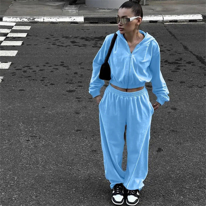 Damernas Sportigt Fleece-Loungewear-Set med Huva och Lätt Passform Eva Jonsson-Eva Jonsson