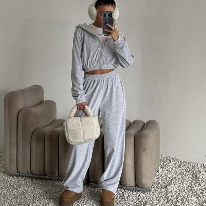 Damernas Sportigt Fleece-Loungewear-Set med Huva och Lätt Passform Eva Jonsson-Eva Jonsson