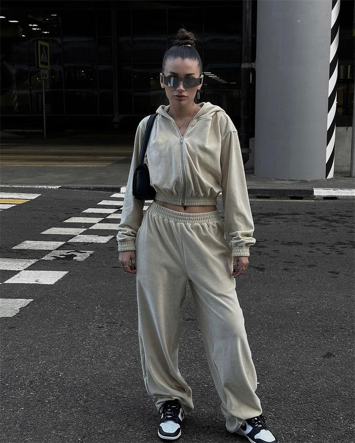 Damernas Sportigt Fleece-Loungewear-Set med Huva och Lätt Passform Eva Jonsson-Eva Jonsson
