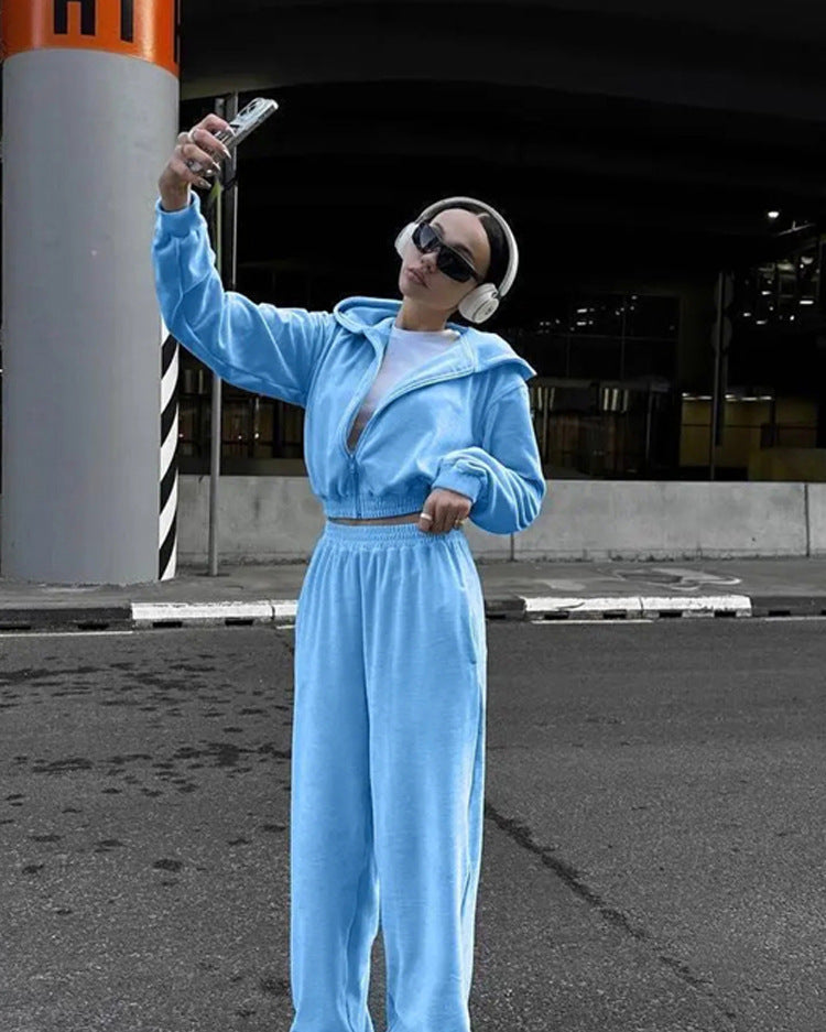 Damernas Sportigt Fleece-Loungewear-Set med Huva och Lätt Passform Eva Jonsson-Eva Jonsson
