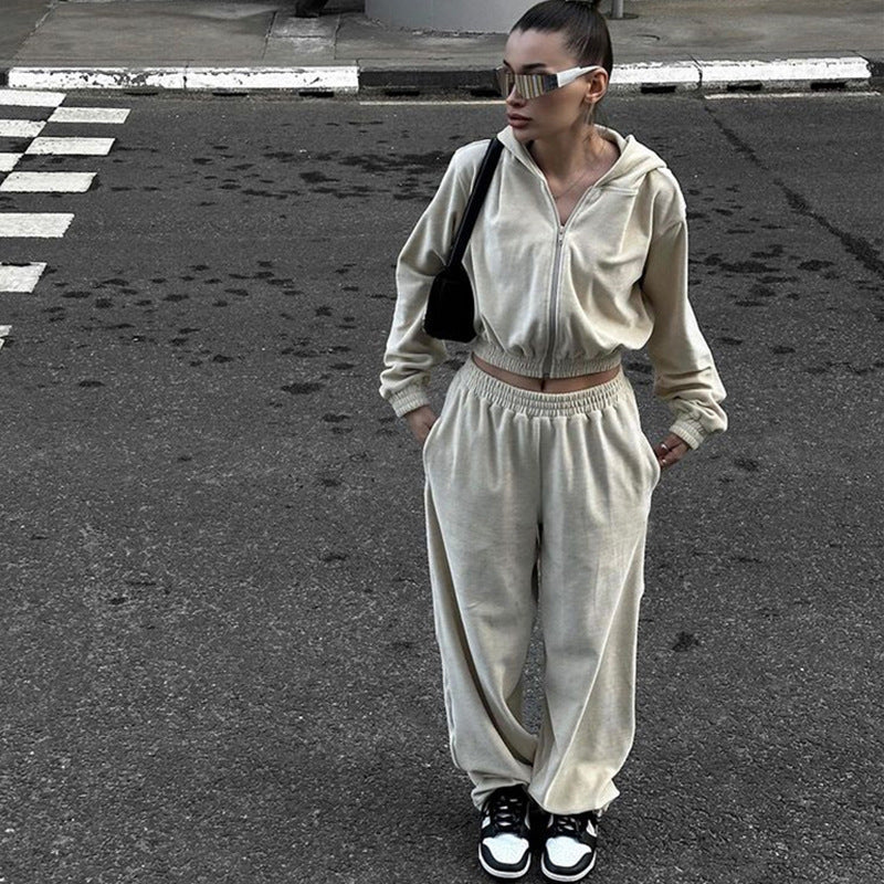 Damernas Sportigt Fleece-Loungewear-Set med Huva och Lätt Passform Eva Jonsson-Eva Jonsson