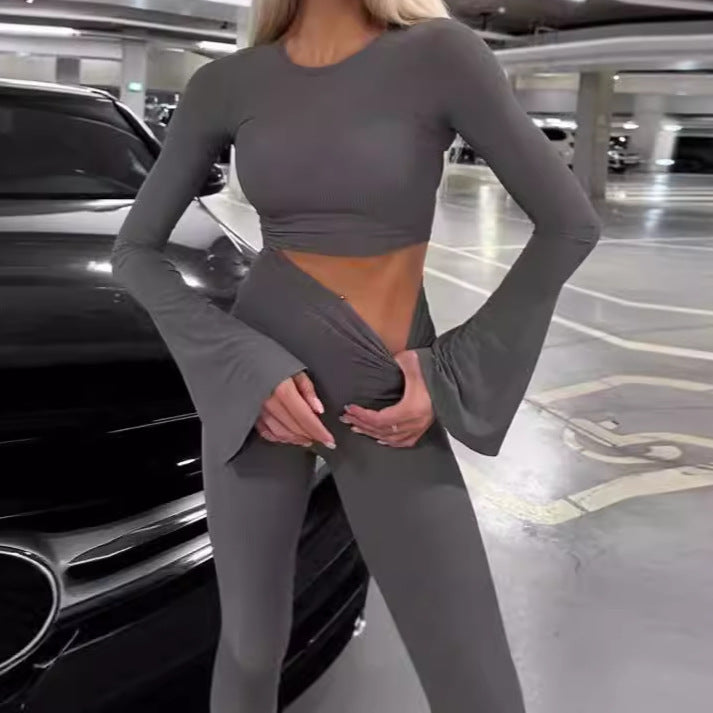 Damernas Sportigt Långärmad Crop-Top och Figurformande Leggings Set Eva Jonsson-Eva Jonsson