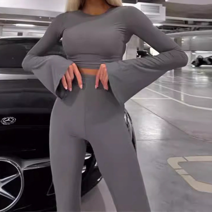 Damernas Sportigt Långärmad Crop-Top och Figurformande Leggings Set Eva Jonsson-Eva Jonsson