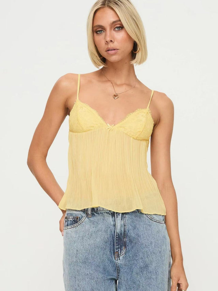 Damernas Transparent Plisserad Blus med Spetsapplikationer Mirla-Eva Jonsson
