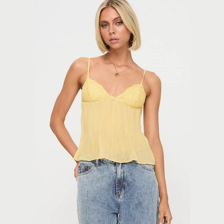 Damernas Transparent Plisserad Blus med Spetsapplikationer Mirla-Eva Jonsson