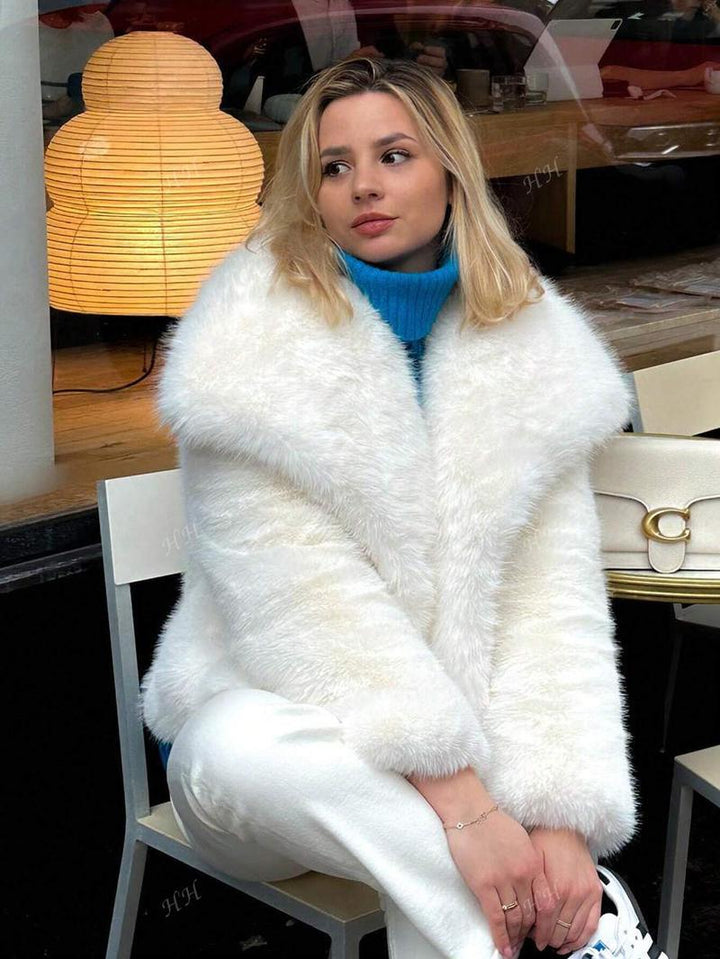 Damernas Trendig Konstpäls-Cropped-Jacka med voluminösa ärmar Mirla-Eva Jonsson