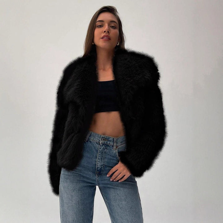 Damernas Trendig Konstpäls-Cropped-Jacka med voluminösa ärmar Mirla-Eva Jonsson