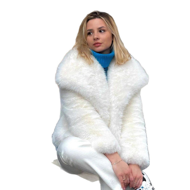 Damernas Trendig Konstpäls-Cropped-Jacka med voluminösa ärmar Mirla-Eva Jonsson
