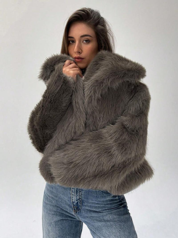 Damernas Trendig Konstpäls-Cropped-Jacka med voluminösa ärmar Mirla-Eva Jonsson