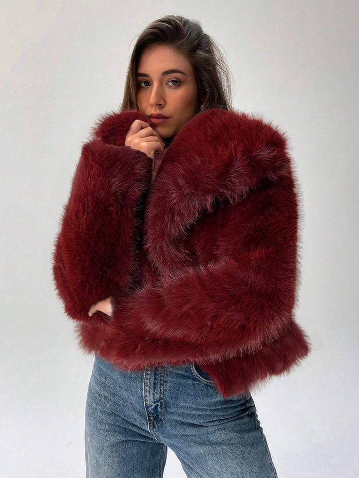 Damernas Trendig Konstpäls-Cropped-Jacka med voluminösa ärmar Mirla-Eva Jonsson