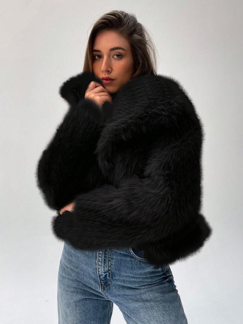 Damernas Trendig Konstpäls-Cropped-Jacka med voluminösa ärmar Mirla-Eva Jonsson