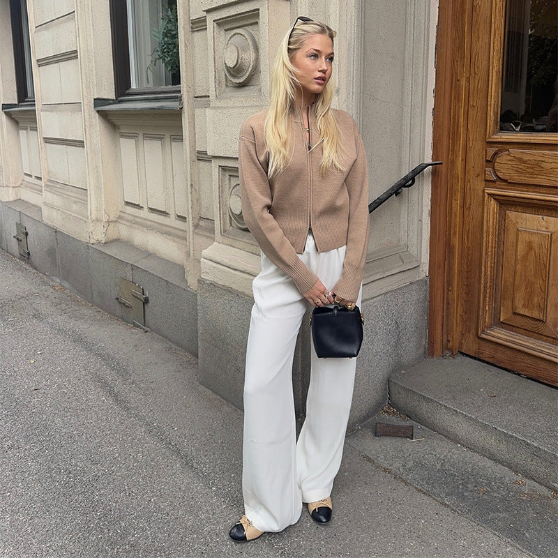Damernas Trendig stickad tröja med dragkedja och lös passform Mirla-Eva Jonsson