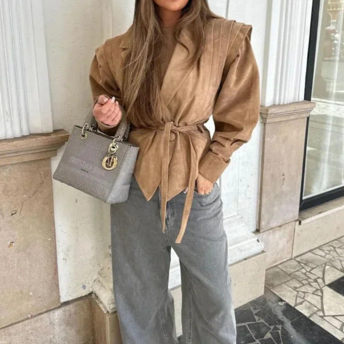 Damernas Trendiga Mockajacka med Midjebälte Mirla-Eva Jonsson