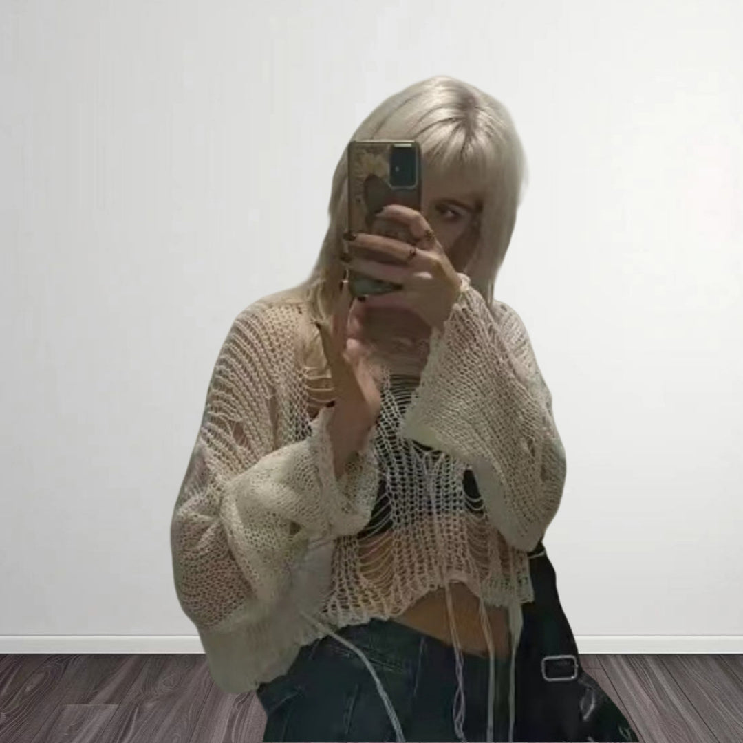 Damernas Trendigt Cropped-Top med luftig stickstruktur och öppna maskor Eva Jonsson-Eva Jonsson