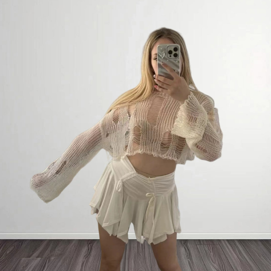 Damernas Trendigt Cropped-Top med luftig stickstruktur och öppna maskor Eva Jonsson-Eva Jonsson