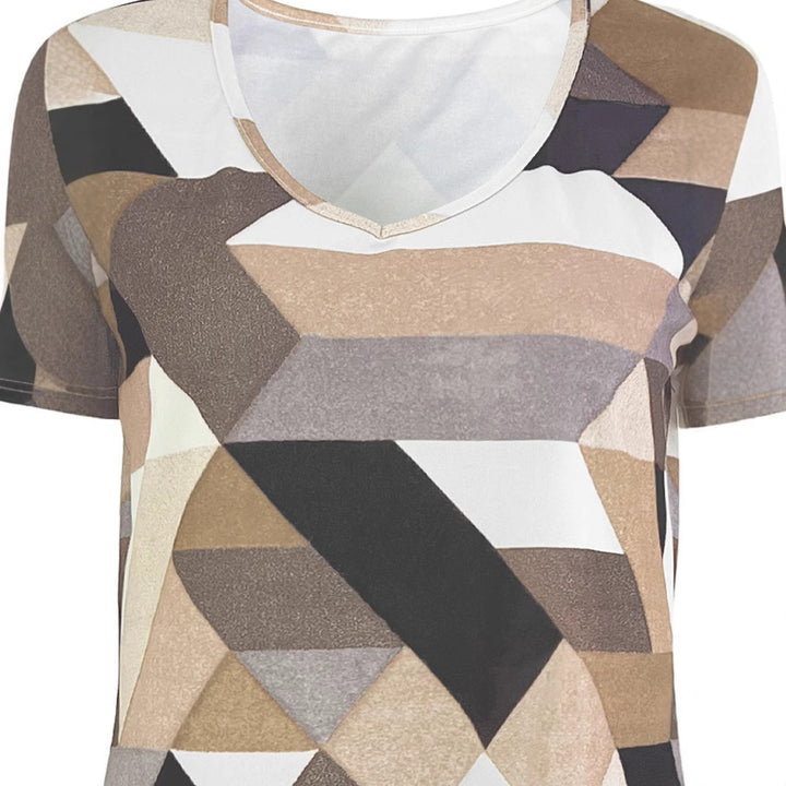 Damernas V-hals T-shirt med geometriskt mönster och mjukt material Mirla-Eva Jonsson