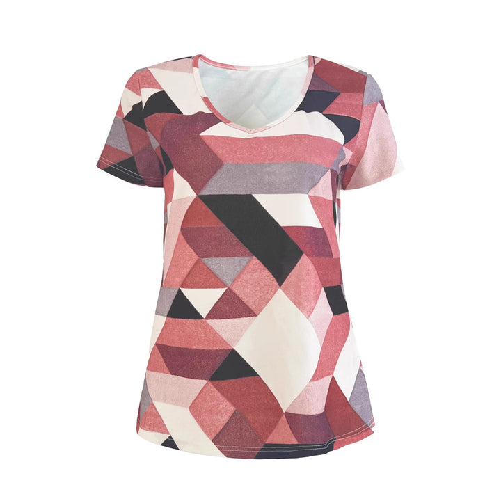 Damernas V-hals T-shirt med geometriskt mönster och mjukt material Mirla-Eva Jonsson