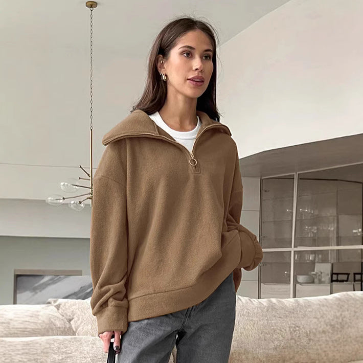 Damernas Värmande Fleece-Pullover med hög krage och justerbar dragkedja Eva Jonsson-Eva Jonsson