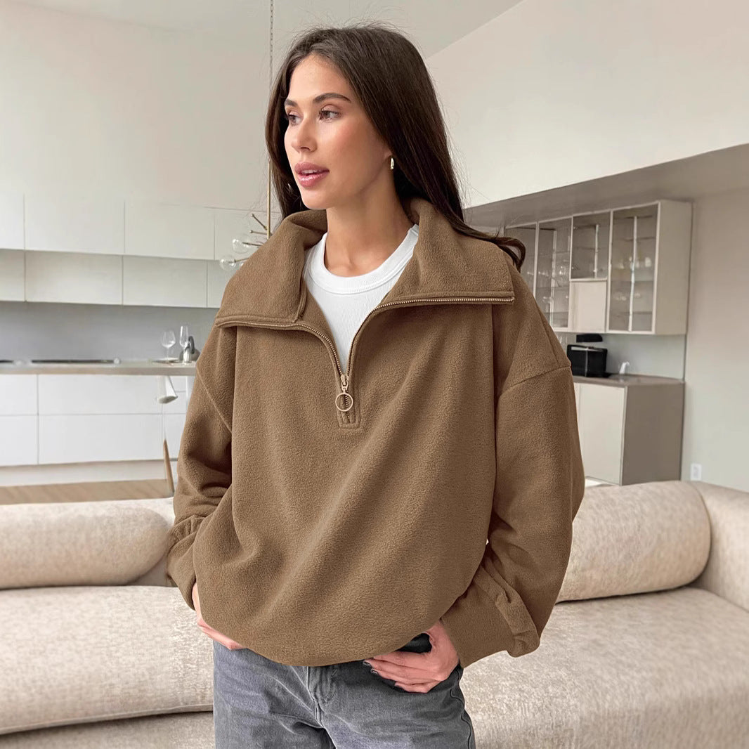 Damernas Värmande Fleece-Pullover med hög krage och justerbar dragkedja Eva Jonsson-Eva Jonsson