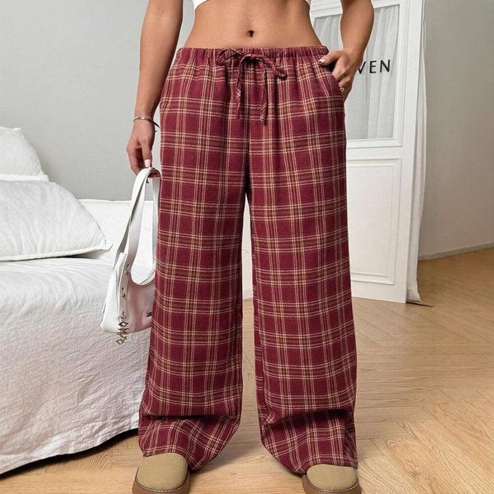 Damernas Vida Rutiga Fritidsbyxor med elastisk midja och dragsko Mirla-Eva Jonsson