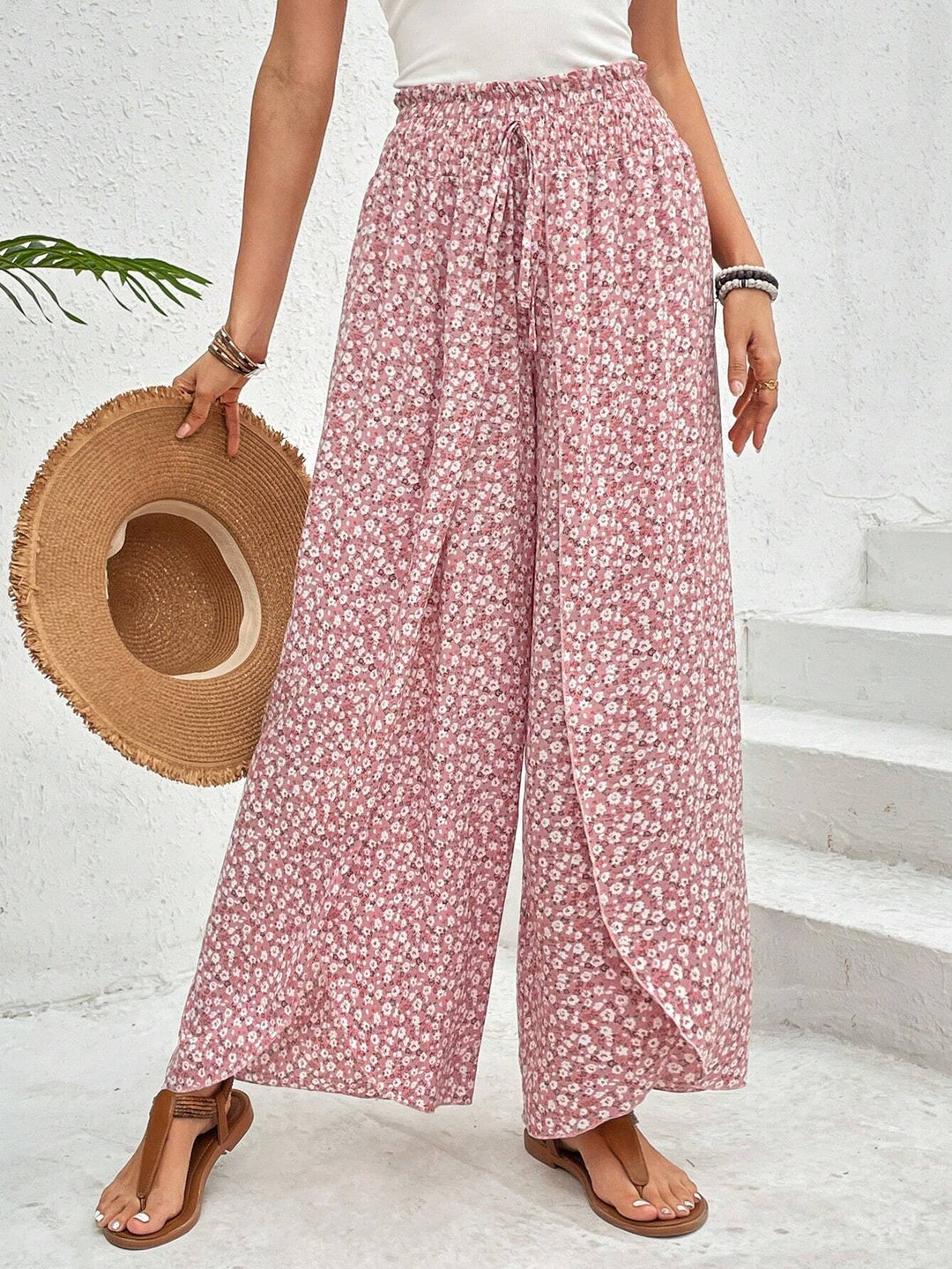 Damernas Vida Sommarsbyxor med Elastisk Midja och Blommönster Mirla-Eva Jonsson