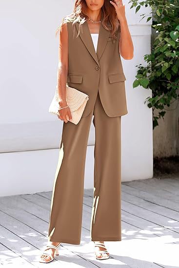 Damernas ärmlös blazer-set med vida byxor Mirla-Eva Jonsson