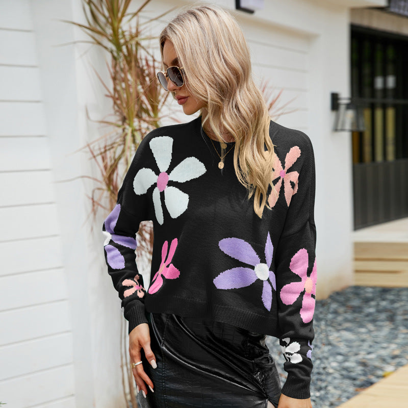 Damernas avslappnade Crop-tröja med blommönster Eva Jonsson-Eva Jonsson