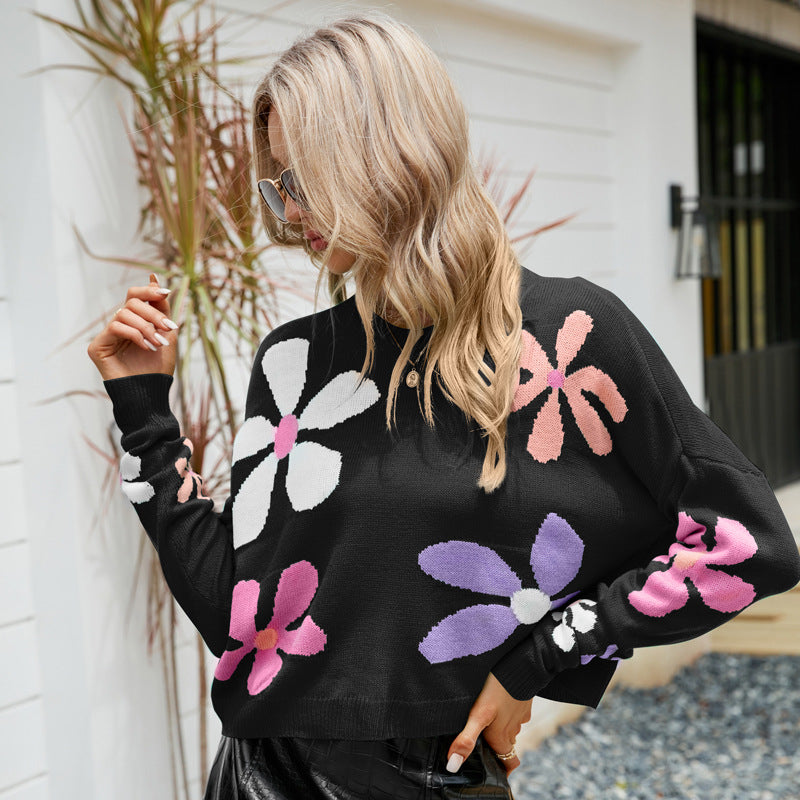 Damernas avslappnade Crop-tröja med blommönster Eva Jonsson-Eva Jonsson