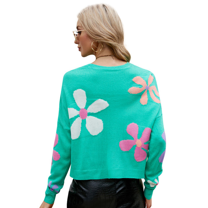 Damernas avslappnade Crop-tröja med blommönster Eva Jonsson-Eva Jonsson