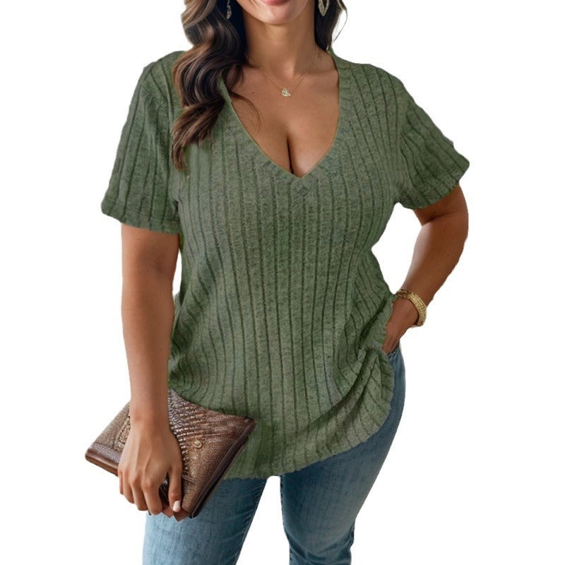 Damernas avslappnade V-hals T-shirt med ribbad struktur Eva Jonsson-Eva Jonsson