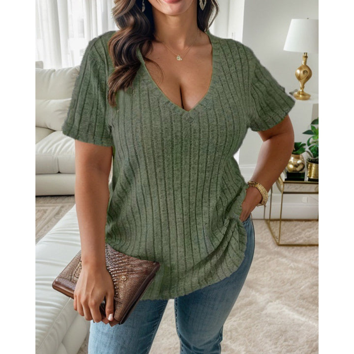 Damernas avslappnade V-hals T-shirt med ribbad struktur Eva Jonsson-Eva Jonsson