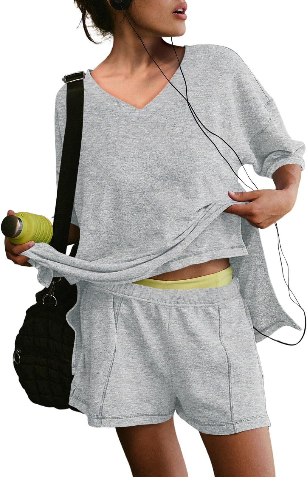 Damernas avslappnade V-ringad T-shirt och shorts set Eva Jonsson-Eva Jonsson