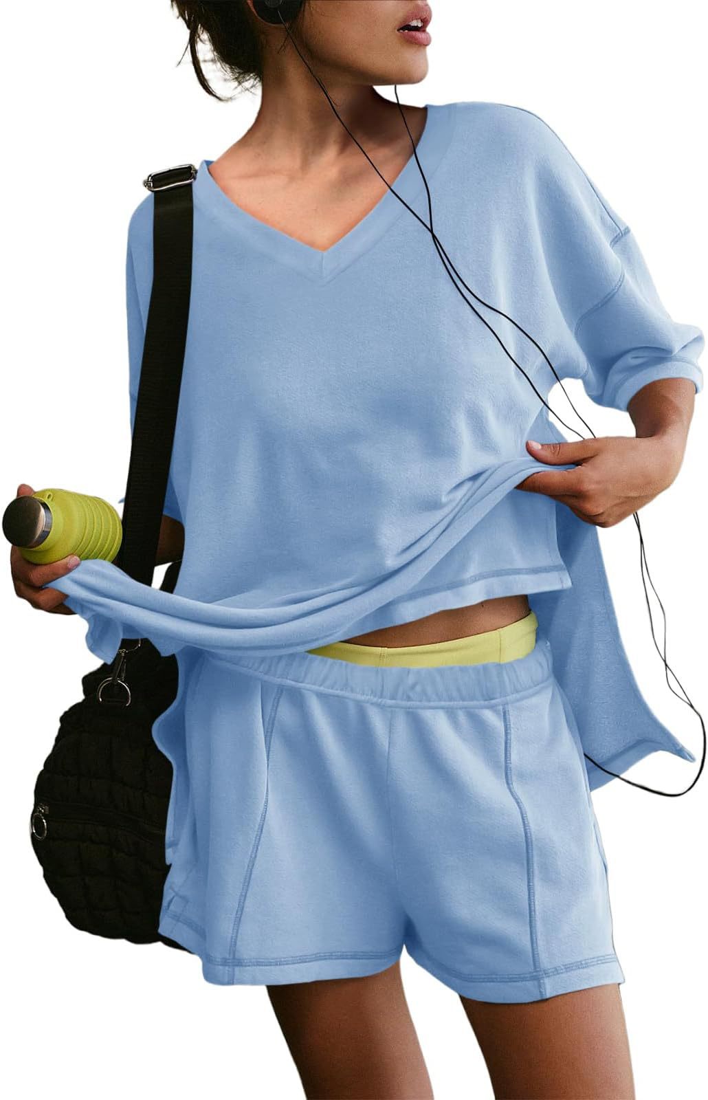 Damernas avslappnade V-ringad T-shirt och shorts set Eva Jonsson-Eva Jonsson
