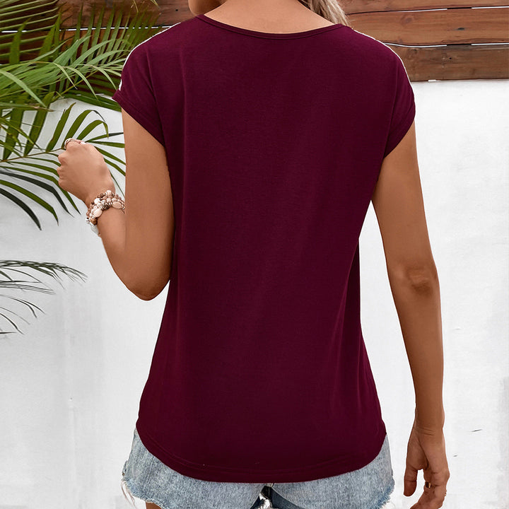 Damernas avslappnade V-ringad t-shirt med spetsdetalj och inlindad detalj Eva Jonsson-Eva Jonsson