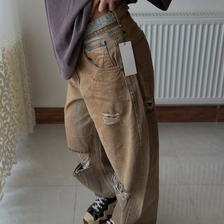 Damernas avslappnade baggy-jeans med fransade insnitt Mirla-Eva Jonsson